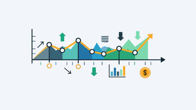 Trading volume and price movement chart analysis illustration