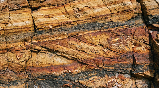 Fault Line Stratified Layered Sandstone Rock Formation Geology Macro