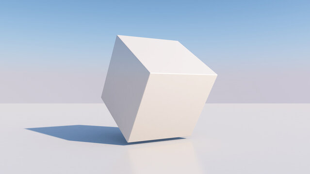 Minimal 3D geometric cube object with soft lighting, realistic shadow, and a clean modern background.