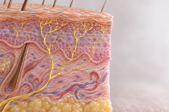 Branching Sensory Nerve Endings Within Human Skin Layers