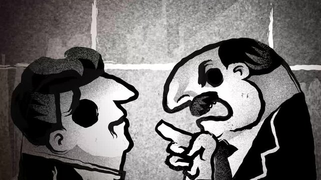 boss scolding frightened employee in doodle style