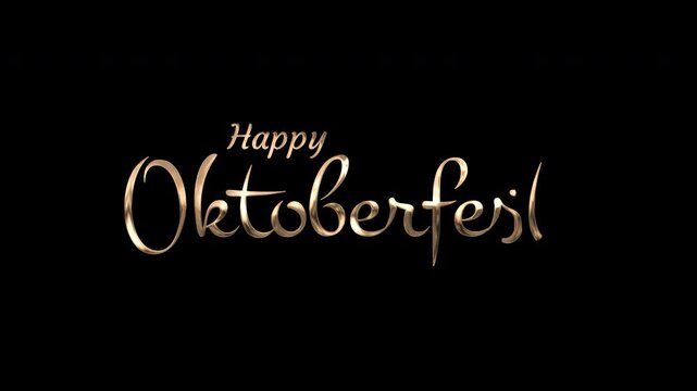 Gold oktoberfest text on black background in cursive font. Perfect for festive holiday designs, party invitations, and social media posts.