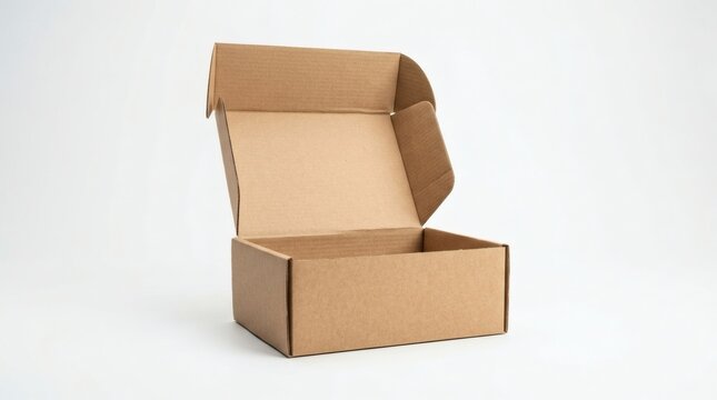 Set of 3 Open Brown Cardboard Boxes for Delivery and E-Commerce, Minimalist Packaging Samples on White Background