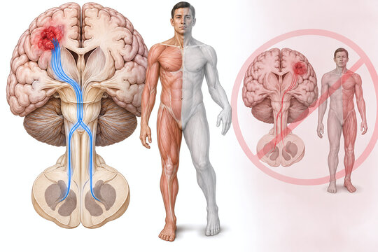 Contralateral Stroke Weakness Neural Pathway Correction Illustration