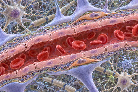 Blood Brain Barrier Protecting Neural Tissue Around Capillary