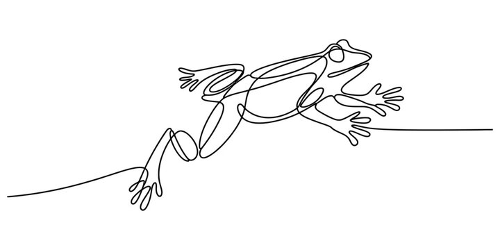 Continuous single line drawing of a jumping frog isolated on a white background Vector, illustration
