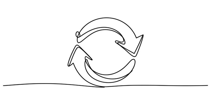 Continuous single line drawing of a recycle symbol with arrows showing a rotation cycle movement for eco friendly and sustainability concepts Vector, illustration