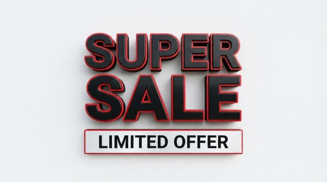 3d text displaying super sale limited offer promotion banner with Bold three dimensional text announces special discounted sale time sensitive offer