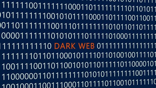 Dark Web text or word with digital binary animation made in After Effects for digital world technology concept, representing hidden online networks, cyber threats, and encrypted internet communication