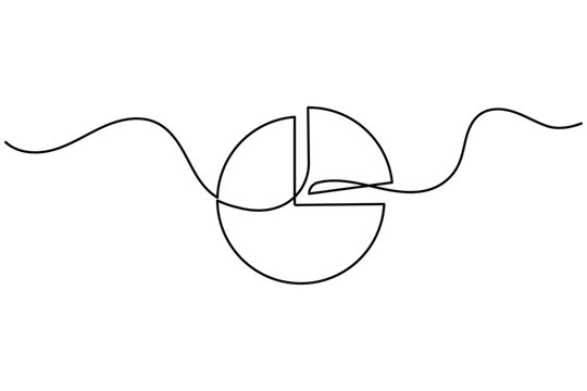 Pie chart continuous one line art depicting a simple data analysis concept with an editable stroke vector format.