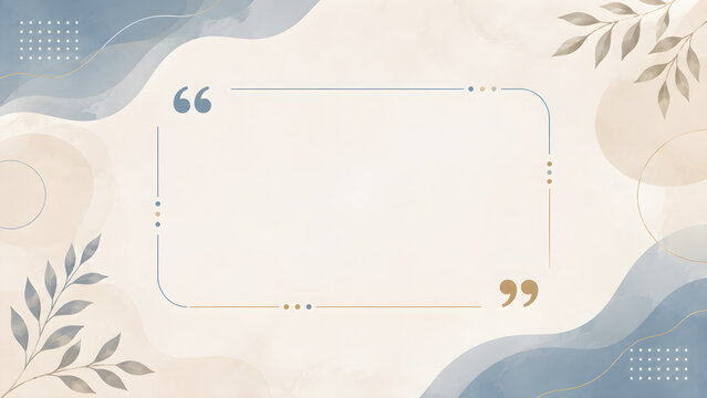 Blue and beige background with a square frame and quote mark, highlighting questions from a famous author in an elegant style