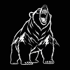 Fototapeta premium Roaring Bear Silhouette with Mountain Landscape Inside, Wild Animal Art, Nature Concept, Vector Illustration