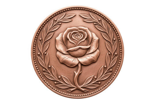Bronzemedaille mit eingepr&auml;gter Rose und Lorbeerkranz