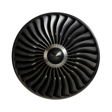 Jet engine turbine fan blades isolated on white background for aviation engineering design
