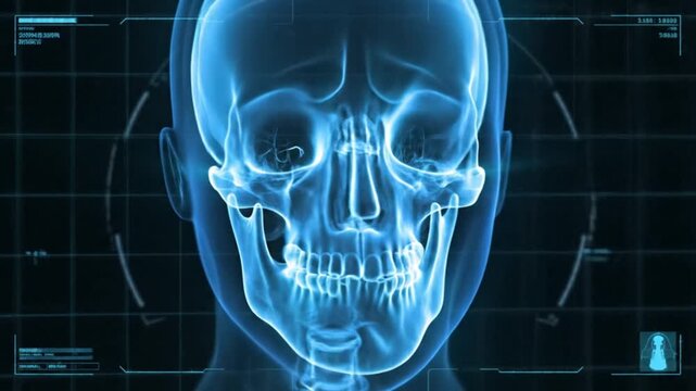 Futuristic Medical Scan of Human Skull and Brain Digital X Ray Technology Science and Healthcare Concept