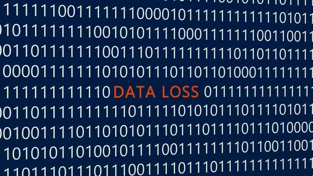 Data Loss text or word with digital binary animation made in After Effects for digital world technology concept, representing data corruption, system failure, and lost information.