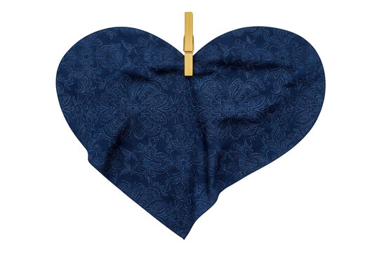 Coraz&oacute;n azul de tela colgado con pinza de ropa