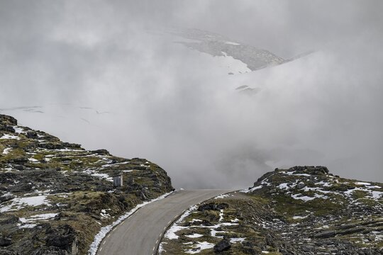 Famous curvy mountain road Fylkesvei 63 or Geirangervegen, which leads from Geiranger to the Djupvasshytta Plateau, Stranda, M&oslash;re og Romdal, Norway