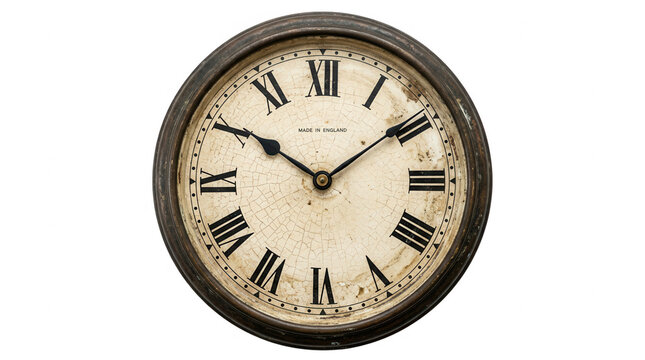 Reloj antiguo con n&uacute;meros romanos sobre fondo blanco