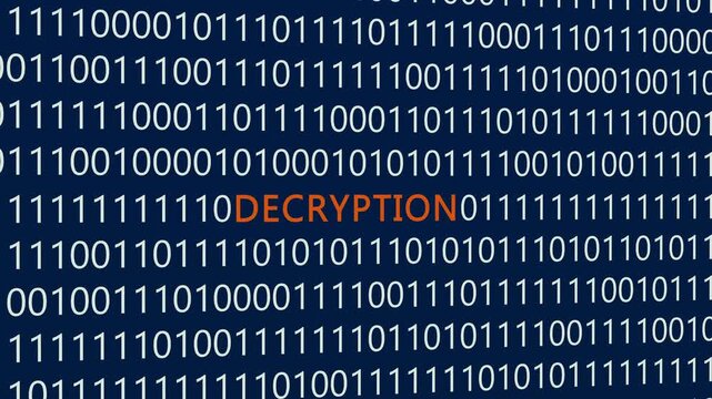 Decryption text or word with digital binary animation made in After Effects for digital world technology concept, representing data recovery, cryptographic code unlocking, secure information access