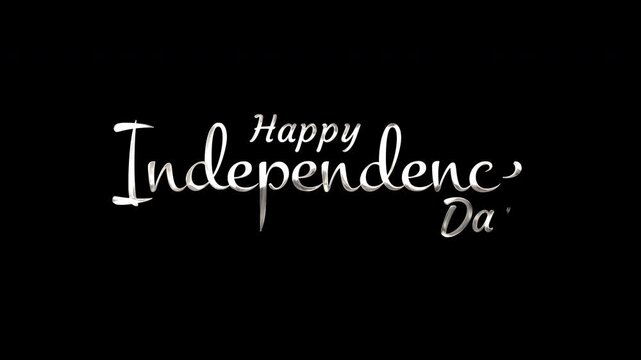 White calligraphy happy independence day text on black background for holiday graphic design projects, suitable for festive celebrations and promotions.