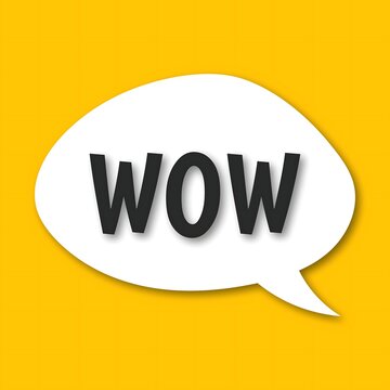 Speech bubble wow on a vibrant yellow background with shadow effect