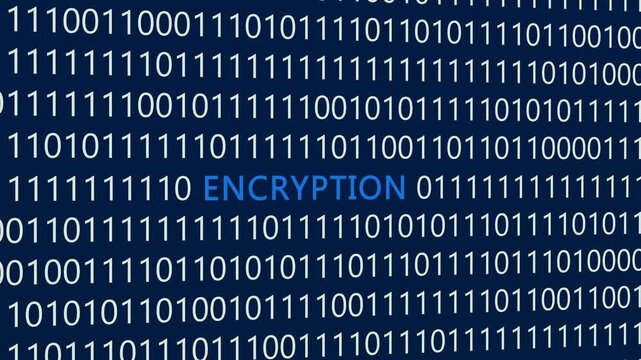Encryption text or word with digital binary animation made in After Effects for digital world technology concept, representing data security, cryptographic ciphers, confidential information protection