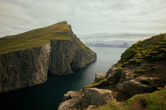 Dramatic sea cliffs above the North Atlantic in the Faroe Islands