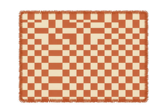 Tappeto rettangolare con motivo a scacchi color terracotta e crema