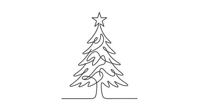 Continuous one line drawing of a Christmas tree with a star