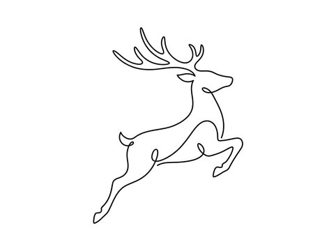Continuous one line drawing of a jumping deer with large antlers