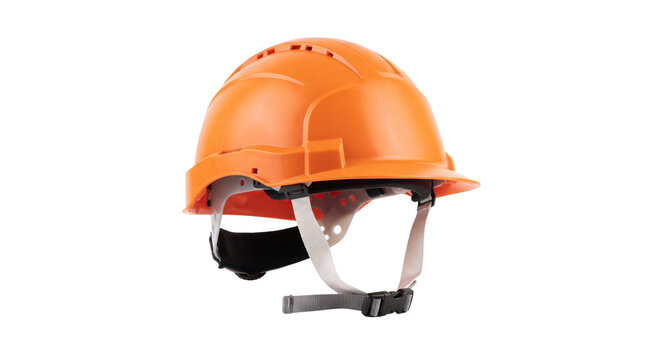 Bright orange industrial hard hat worn for personal protection during construction work on building sites