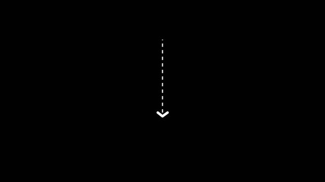 down arrow direction icon with dotted line animation on Black background. dot arrows icon sign animated.4k video