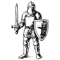 Obraz premium Medieval Knight with Sword and Shield for Kingdom Heraldry and Fantasy Design