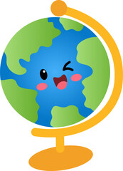 Naklejka premium Cute Globe sticker illustration transparent background png