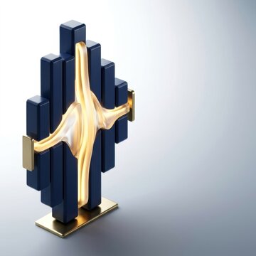 Stylish modern decorative sculpture with geometric design and warm lighting
