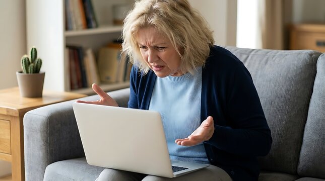 Frustrated senior woman looking at a laptop computer