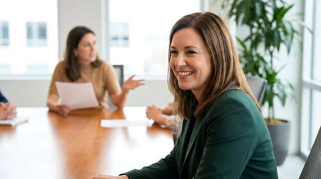 Professional woman smiling during a business meeting in office