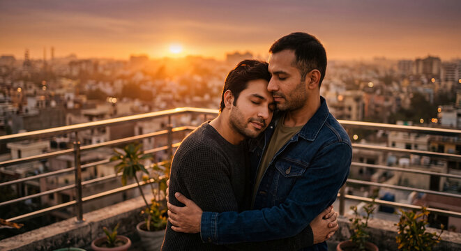 Two Men Sharing Quiet Embrace