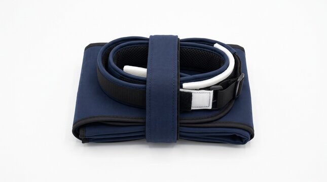 Blue Medical Arm Sling with Support, Folded Orthopedic Brace Isolated on White