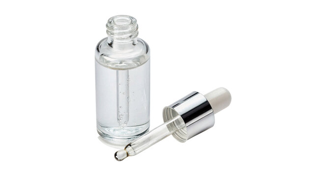 Clear glass dropper bottle with pipette cosmetic serum container mockup isolated