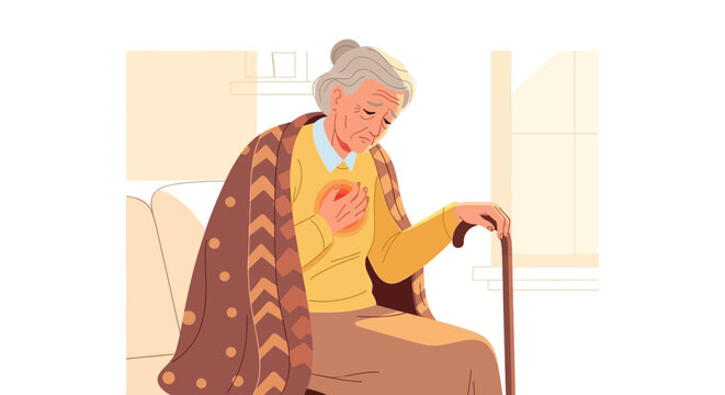 Elderly Woman Experiencing Chest Pain And Heart Discomfort