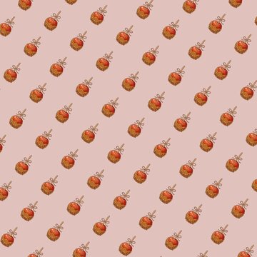 Hand drawn caramel candy apple seamless pattern on pastel background illustration