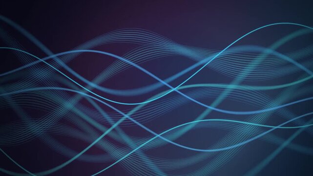 Abstract blue wave lines on dark background. Flowing digital light curves. Futuristic motion graphics for corporate presentations and technology video.