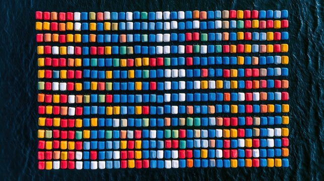 mariculture. Aerial view of a coastal mariculture farm with colorful buoys on blue sea. ESG reports, sustainability campaigns, designed for environmental awareness campaigns.