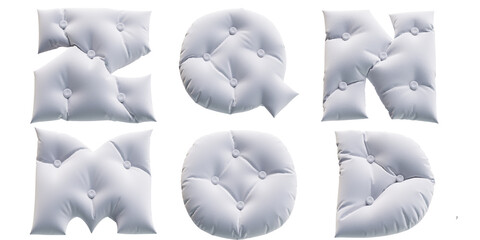 Obraz premium Tufted white pillow alphabet letters Z Q N M O D, soft fabric cushion typography set, plush textile font for interior decor branding