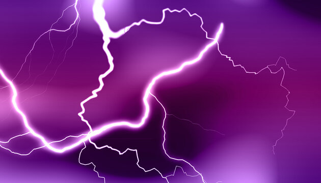 &Eacute;clair violet lumineux et foudre sur fond abstrait, orage &eacute;lectrique puissant