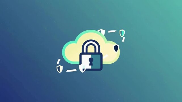 Cloud security concept with padlock and cloud icon, animated motion graphic