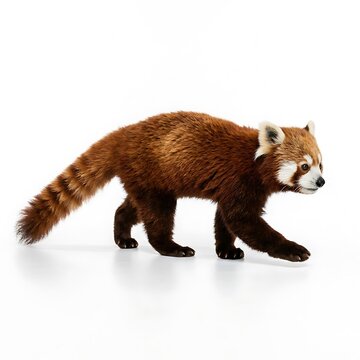 Red panda walking isolated on white background