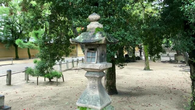 兵庫県西宮市の西宮神社境内に佇む苔むした石灯籠